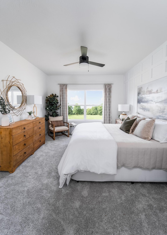 bedroom featuring carpet floors and ceiling fan