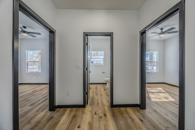 corridor with light wood-style floors and a healthy amount of sunlight