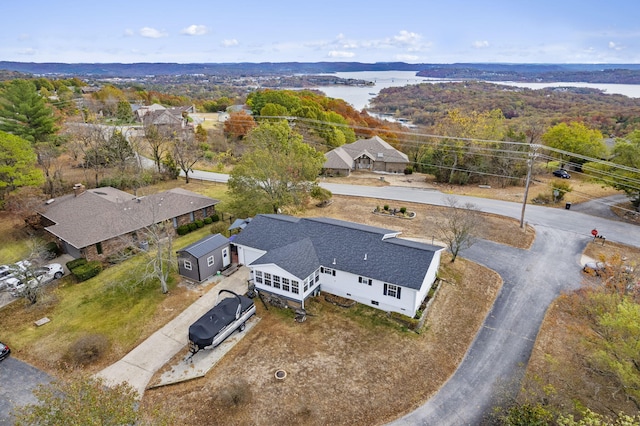 aerial view featuring a water view