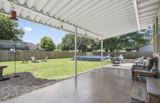 view of patio featuring a fenced backyard and a fenced in pool