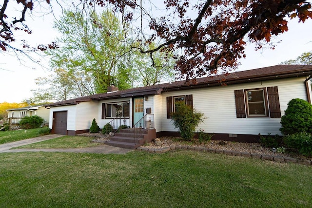 912 Armstrong Ave, West Plains, MO 65775 - ranch-style house featuring a front lawn, driveway, a chimney, and a garage