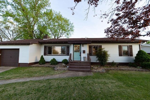 912 Armstrong Ave, West Plains, MO 65775 - single story home with a chimney, a front lawn, entry steps, and a garage