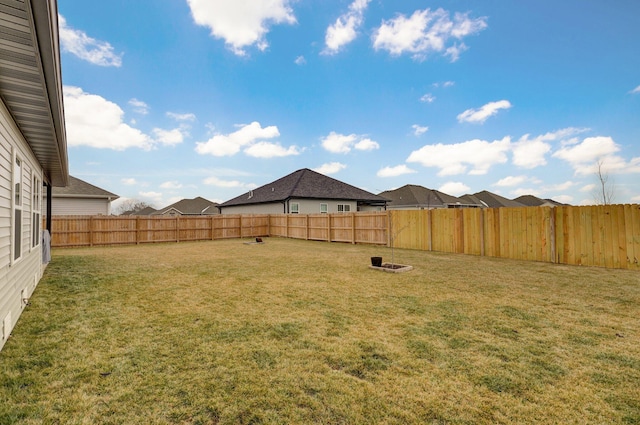 view of yard with a fenced backyard