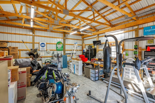 garage with metal wall