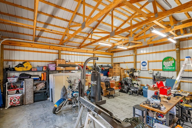 garage with metal wall