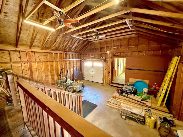 garage with a ceiling fan