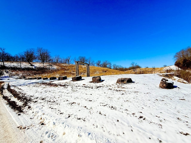 view of yard covered in snow