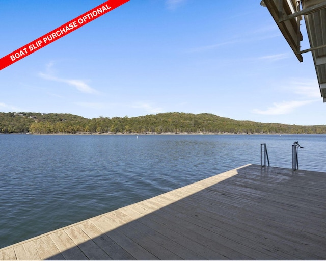 dock area featuring a water view and a wooded view