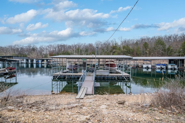 view of dock featuring a water view and boat lift