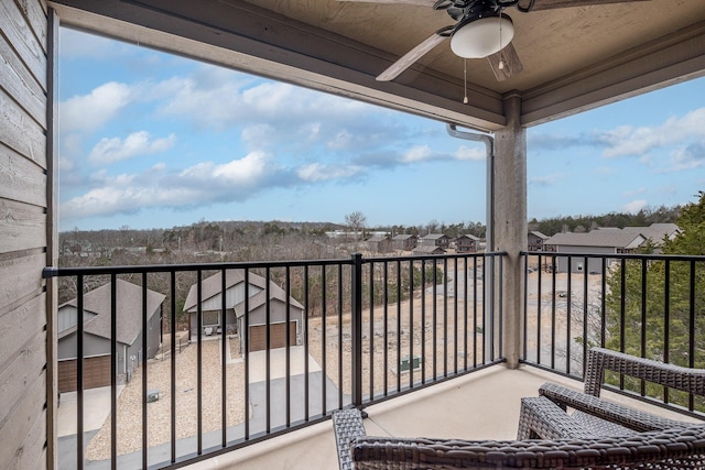 balcony with a ceiling fan