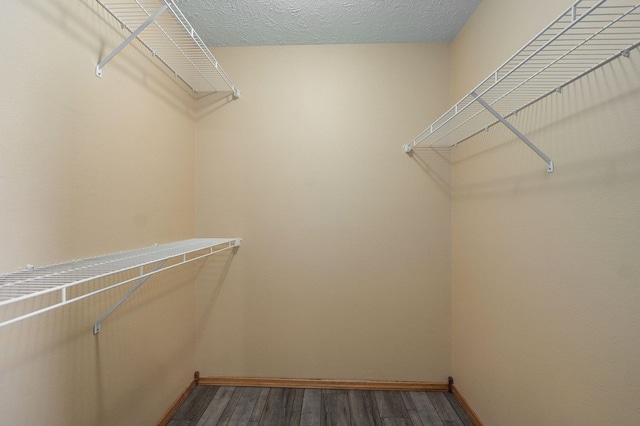 walk in closet with wood finished floors