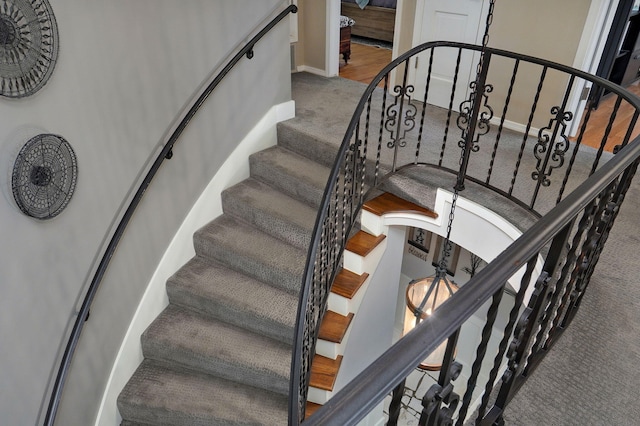 staircase with carpet flooring