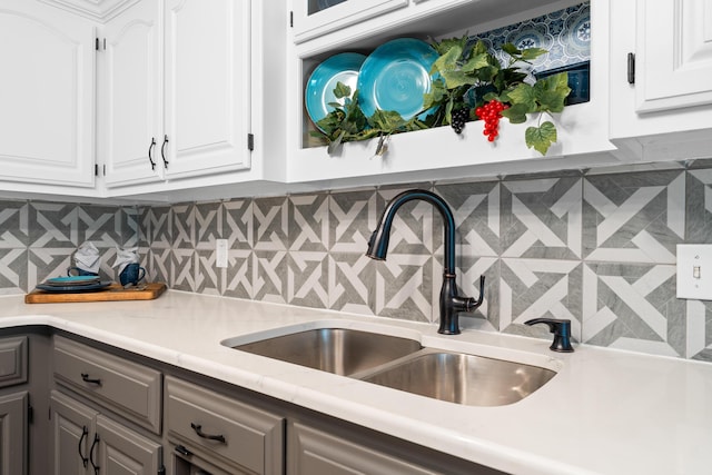 185 Eagle Pointe Dr, Branson, MO 65616 - kitchen featuring light countertops, tasteful backsplash, white cabinetry, and gray cabinetry