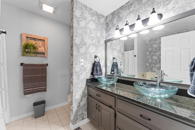185 Eagle Pointe Dr, Branson, MO 65616 - full bathroom featuring double vanity, tile patterned floors, and a shower with curtain