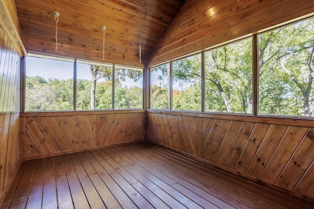 unfurnished sunroom with a sauna and vaulted ceiling