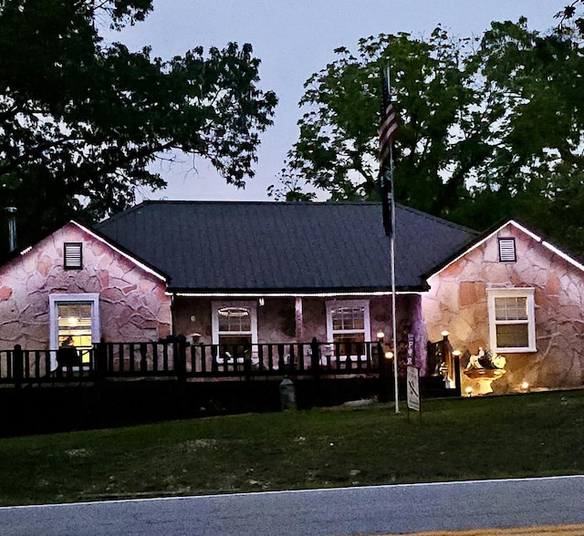 24880 State Highway 413, Galena, MO 65656 - rear view of property with a wooden deck, a yard, and stone siding