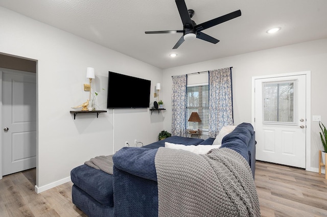 living room with light wood-style floors, a wealth of natural light, and baseboards