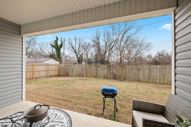 view of yard with a fenced backyard