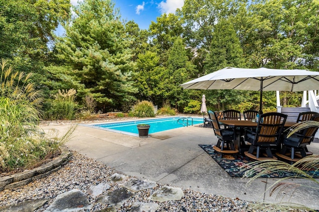 outdoor pool featuring a patio area and outdoor dining space