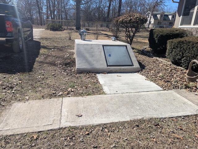 view of entry to storm shelter