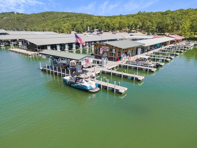 view of dock with a water view