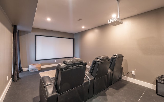 cinema room featuring recessed lighting and baseboards