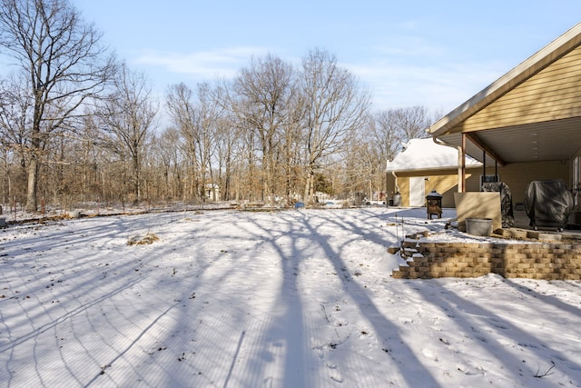 view of yard layered in snow