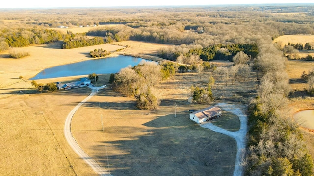 aerial view featuring a wooded view