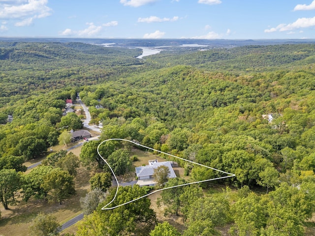 birds eye view of property featuring a forest view