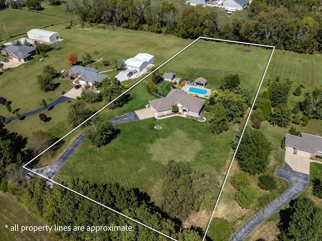 aerial view with a rural view