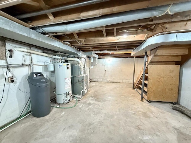 unfinished basement with gas water heater