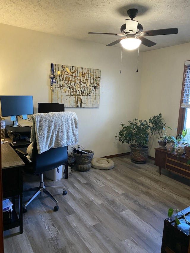 office featuring a textured ceiling and wood finished floors