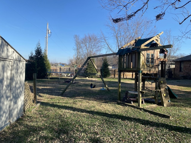 view of play area with a yard