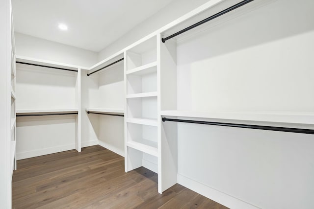 walk in closet with wood finished floors