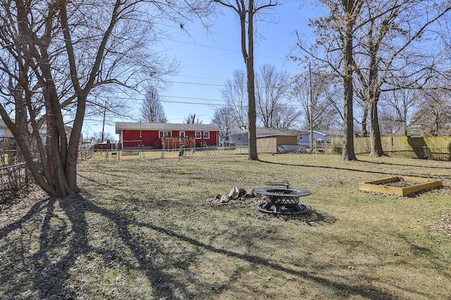 view of yard featuring an outdoor fire pit and a fenced backyard