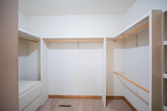 spacious closet featuring visible vents and carpet flooring