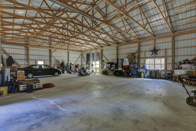 garage with metal wall