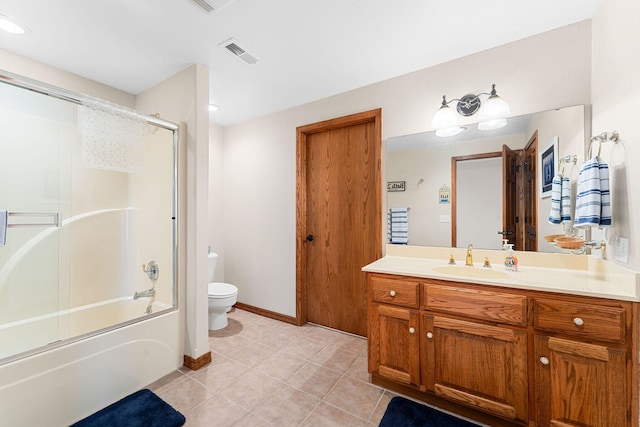 230 Temple Ln, Shell Knob, MO 65747 - bathroom with visible vents, toilet, combined bath / shower with glass door, vanity, and tile patterned floors