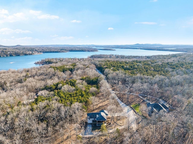 230 Temple Ln, Shell Knob, MO 65747 - birds eye view of property featuring a water view and a wooded view