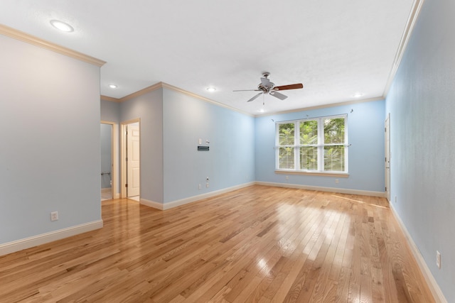 unfurnished living room with a ceiling fan, baseboards, and light wood finished floors