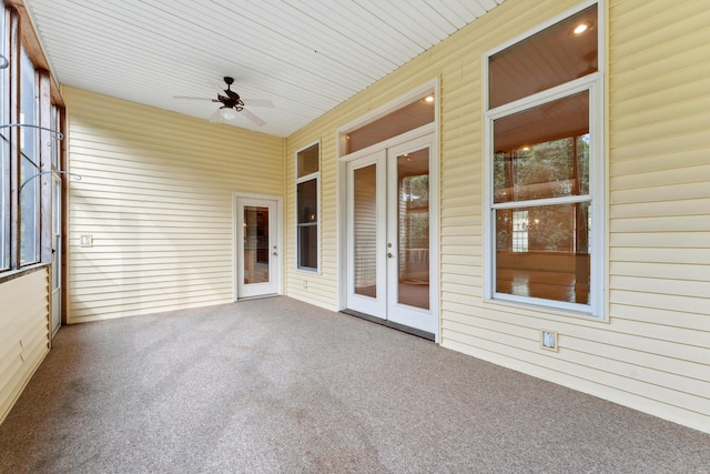 exterior space with ceiling fan and french doors