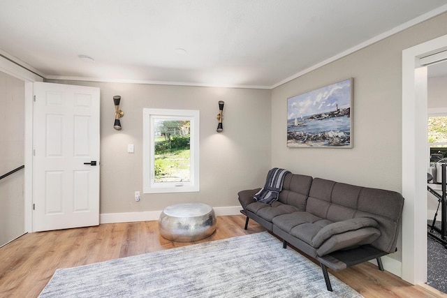 living room featuring wood finished floors and baseboards