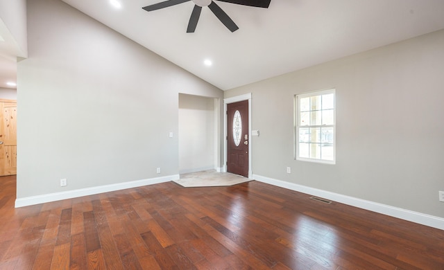 entrance foyer featuring hardwood / wood-style floors, recessed lighting, visible vents, and ceiling fan