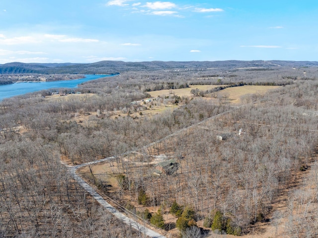 aerial view with a water and mountain view