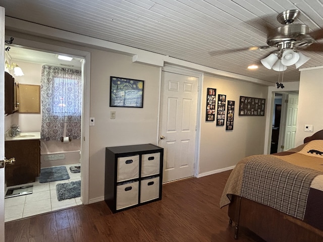 3894 Girlstown Rd, Mountain Grove, MO 65711 - bedroom with a sink, wood finished floors, wood ceiling, baseboards, and ceiling fan