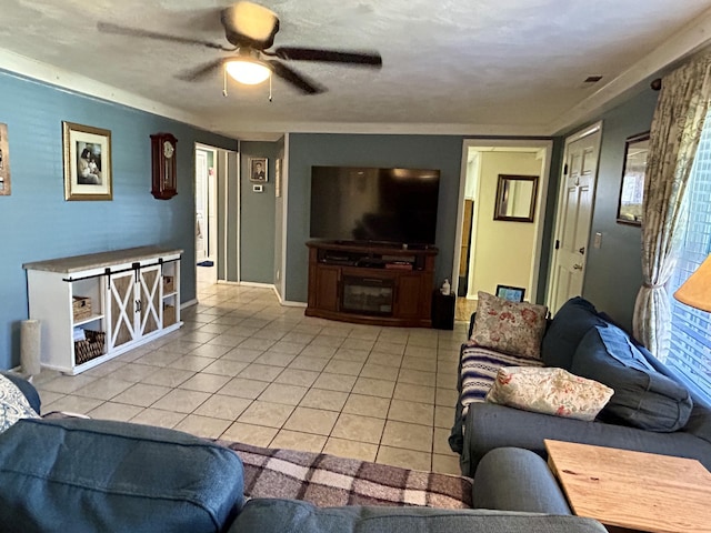 3894 Girlstown Rd, Mountain Grove, MO 65711 - living room featuring light tile patterned floors and ceiling fan