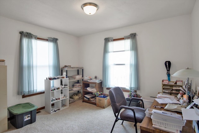 office space featuring plenty of natural light and carpet flooring