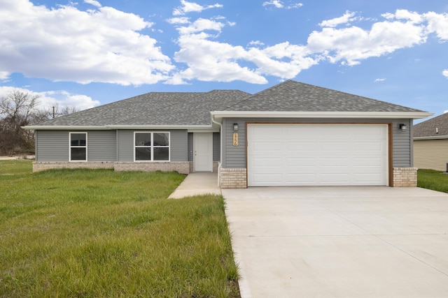 1756 Cash Dr, Mount Vernon, MO 65712 - ranch-style home with an attached garage, brick siding, driveway, and a shingled roof