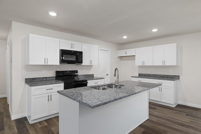 1756 Cash Dr, Mount Vernon, MO 65712 - kitchen with black appliances, white cabinets, dark wood-style floors, and a sink