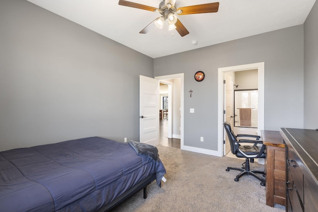 bedroom with carpet, baseboards, and ceiling fan